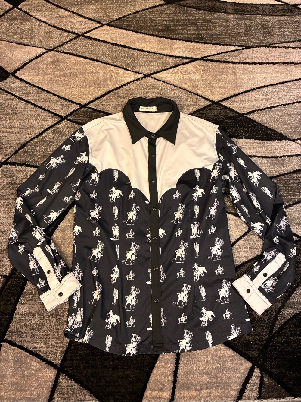 Two-Tone Black and White Western Button-Down Shirt for Women